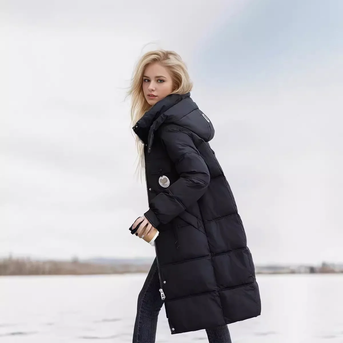 

2025 Demi-season Jacket For Women Casual Hooded Long Cotton Jacket Female Winter Long Over-the-knee Jacket 2025 Women's Clothing