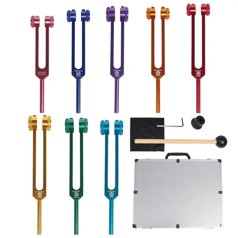 Ensemble de diapasons chakra AA67 de remplacement pour la guérison, la thérapie sonore, le bien-être du corps, avec marteau en caoutchouc, clé, chiffon de nettoyage et aluminium