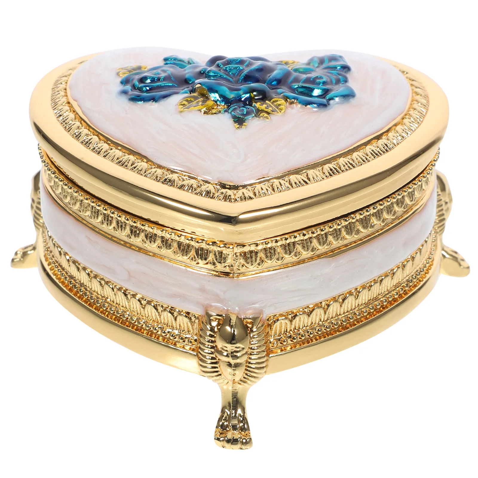 

Винтажная шкатулка для украшений в форме сердца, европейский ретро-стиль, маленький органайзер для колец и мелочей, металлический футляр для хранения, подставка для серег, декоративный элемент