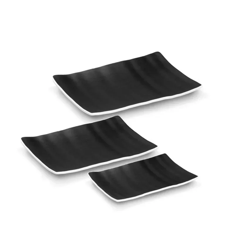 Melamine Plates Rectangle Sushi Plate Melamine Tableware Black and White Dinner Plates Plastic Plate Cafeteria Serving Tray