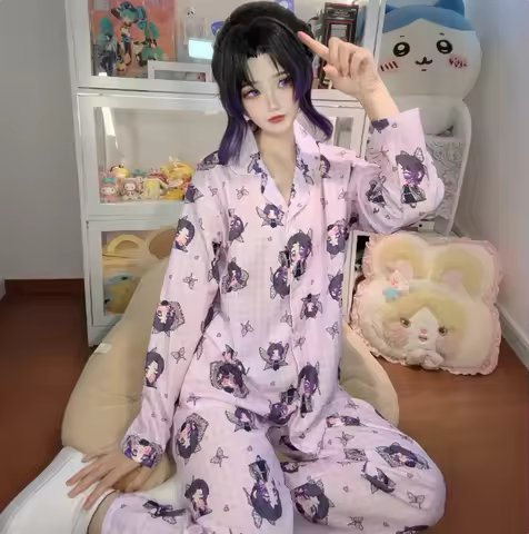 Demon Slayer Kanroji Mitsuri Kochou Shinobu Cosplay Anime Cartoon Pajamas Suit Cartoon Nightgown Leisure Wear Sleepwear Xmas