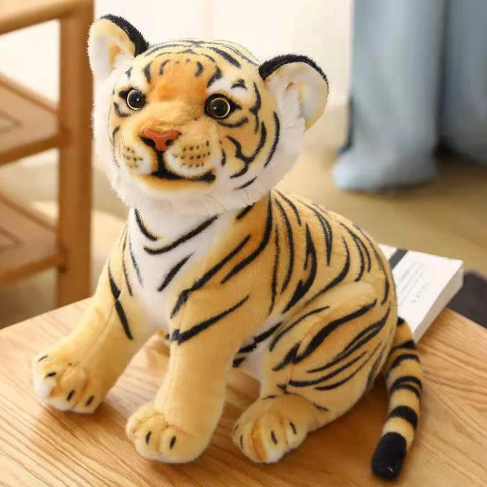 23-25CM Lifelike Tiger Plush Toys Soft Wild Animals Simulation White Brown Tiger Doll Children Kids Birthday Gift ﻿