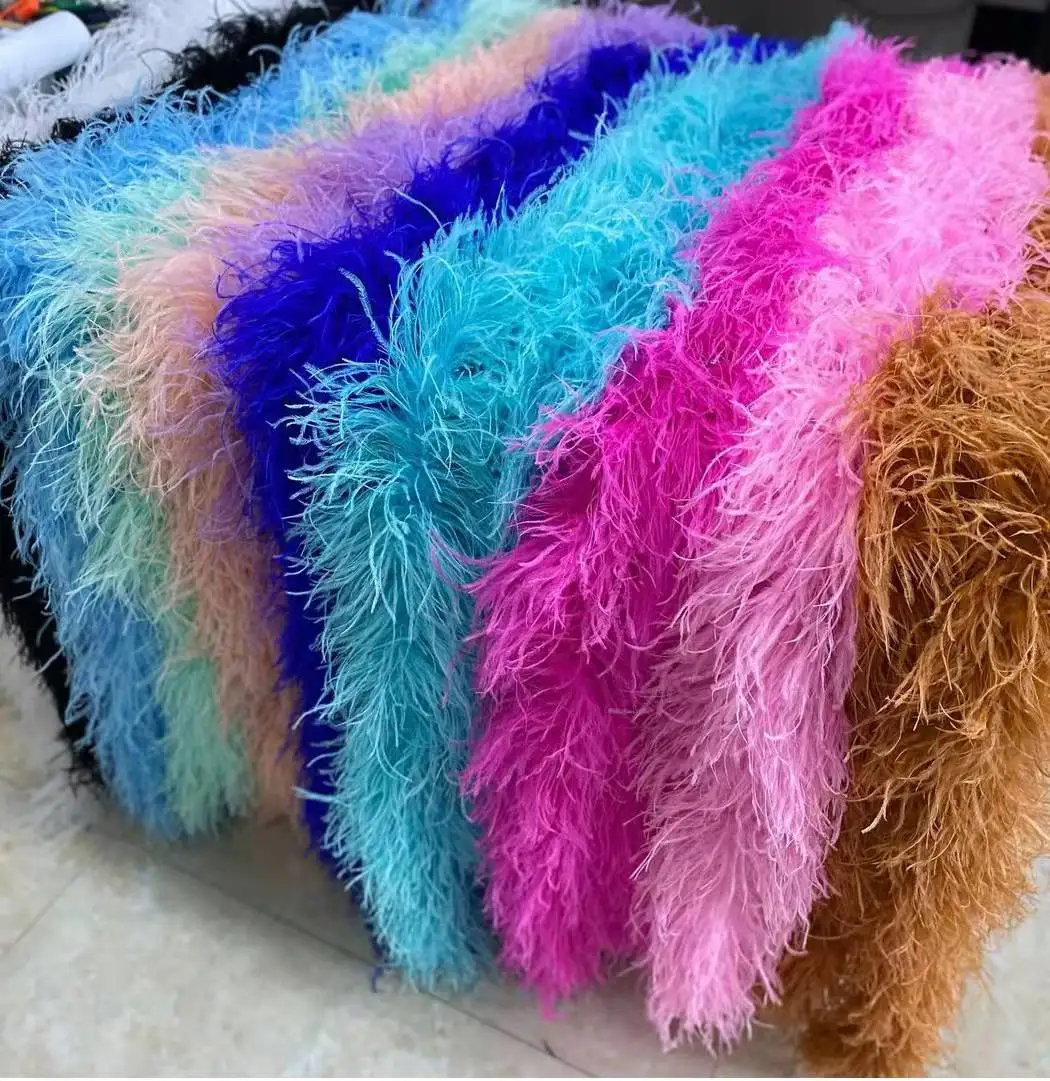 2 M High Quality Ostrich Feather boa 6 Ply Fluffy plumes top for Wedding Party Clothing Robe Sewing Accessory Decoration Shawl