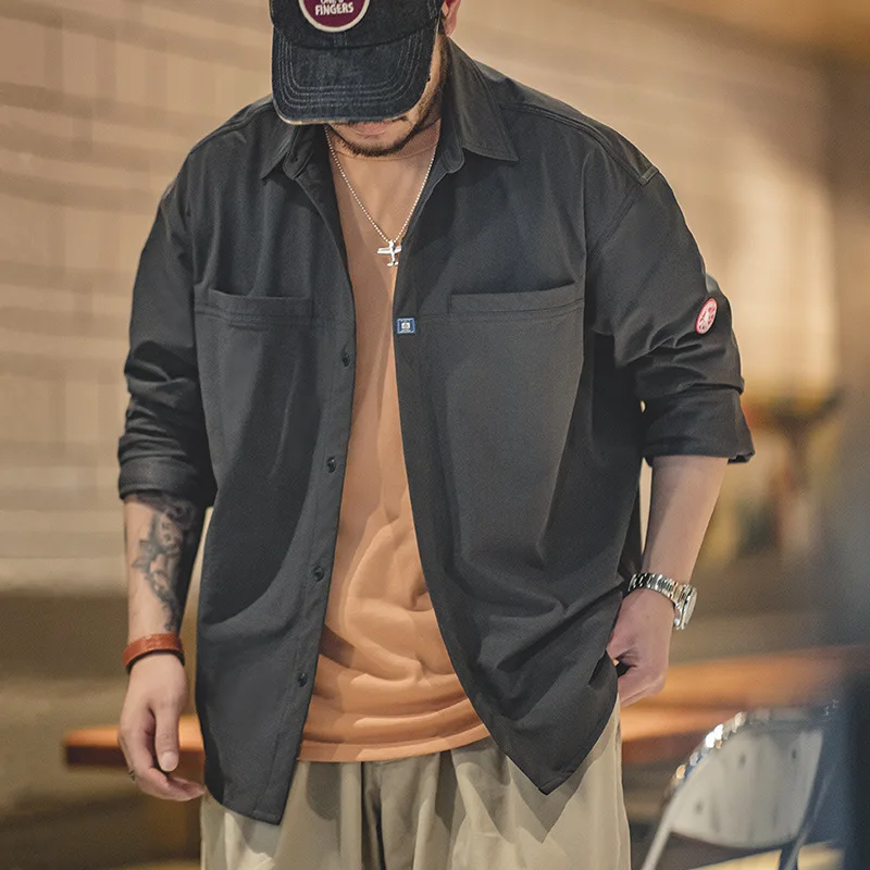 

Рабочая одежда Maden Mountain Series Deep ey ket irt Американская повседневная свободная длинная сверовая мужская весенняя верхняя одежда против морщин