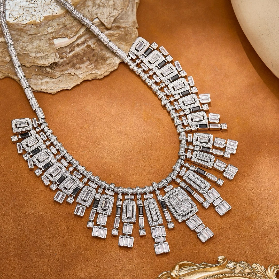 

AY Luxurious Fashion Retro Jewelry Sets Inlay AAA Full Zircon Geometric Drop Necklace Earrings For Women Lady Wedding Party Gift