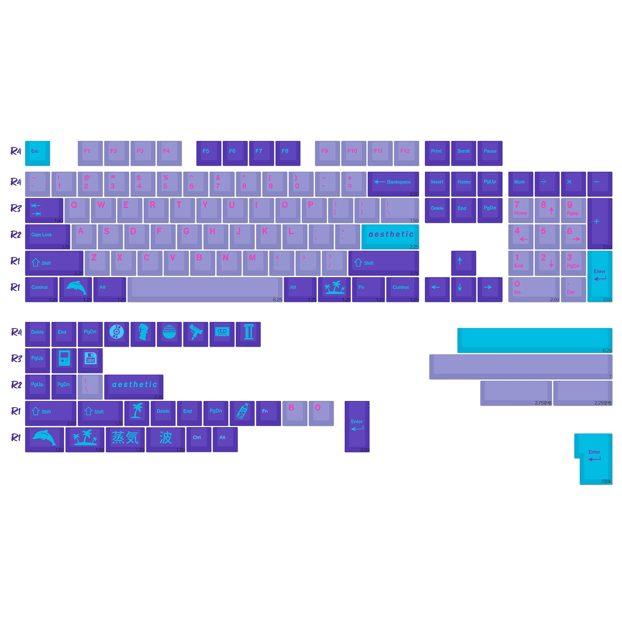 KBDiy GMK Keycaps Retro GMK Vaporwave Cherry Profile PBT Alice Keycap für 75 % magnetische Schalter Gaming Mechanisches Tastatur-Kit – Detail 2