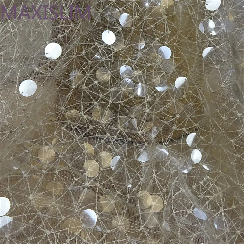 18MM Mesh Sequin Fabrics Transparent Sequin Embroidery Fabrics For Suit Dress Skirt Stage Pperformance Costume Design Wide：125CM