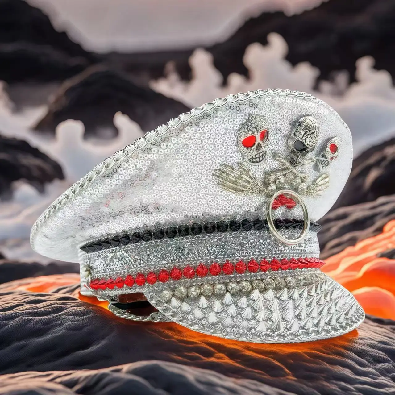 

HongLuan Black Steampunk Captain Hat Rhinestone for Halloween Festival Woman, Vintage Military Accessories & Military Cap Man