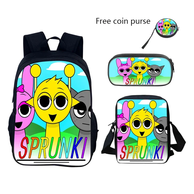 Sprunki กระเป๋าเป้สะพายหลังโรงเรียนเด็กพร้อมกระเป๋าสะพายกระเป๋าดินสอกระเป๋านักเรียนสําหรับชายหญิงของขวัญที่ดีที่สุด