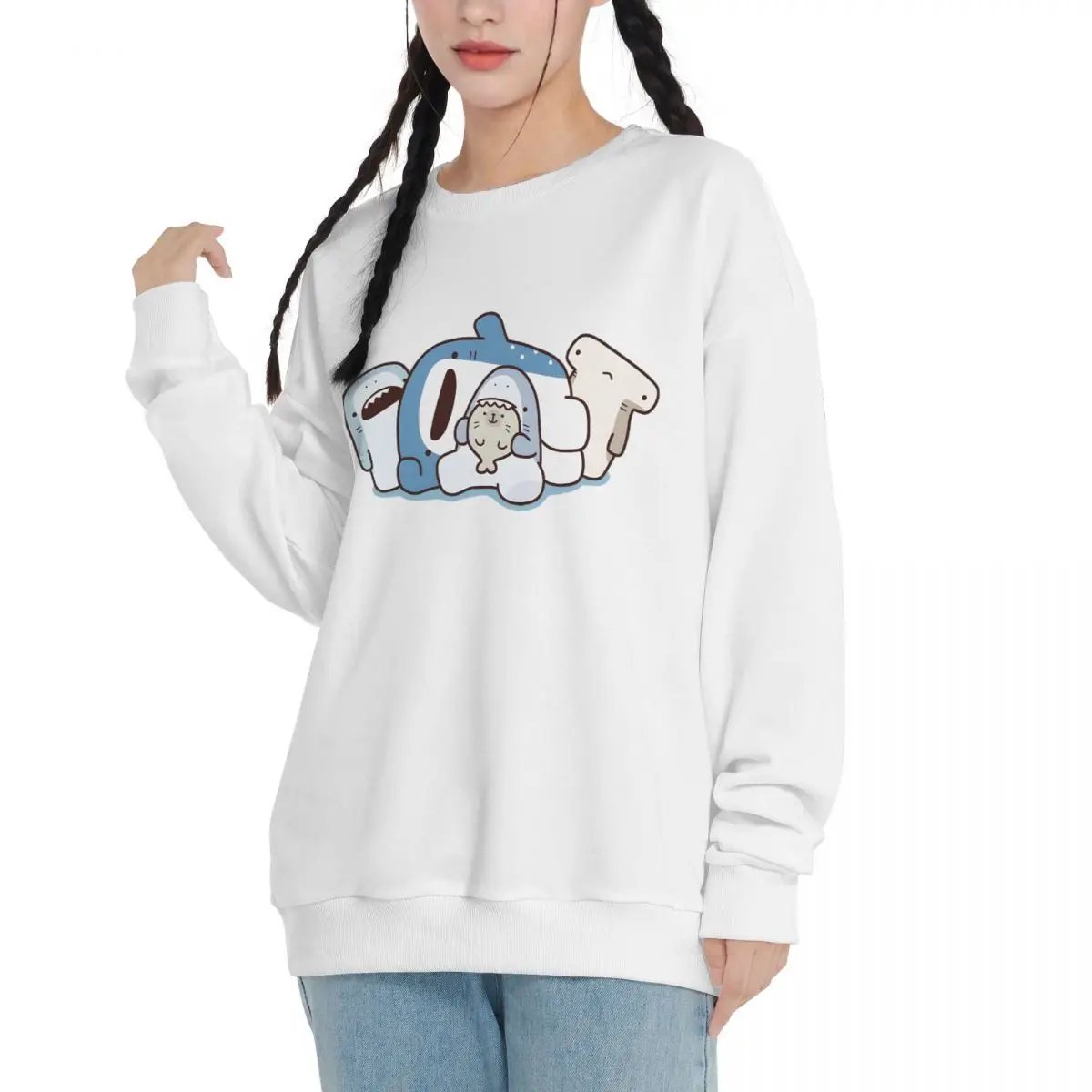 320g Cotton Polyester Autumn and winter Cute Small Shark trend warm Adult Sweatshirts for couples