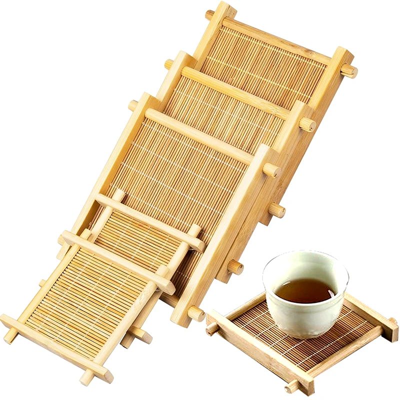 Bamboo Square Coasters Coffee Mug Cup Mats Heat Insulated Table Placemats Snack Trays Placemats Tea Ceremony Decoration Kitchen