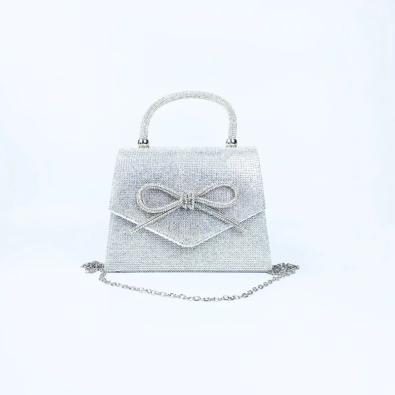 New niche design bow silver handbag bag European and American fashion retro chain dinner party shoulder cross-body bag