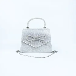 New niche design bow silver handbag bag European and American fashion retro chain dinner party shoulder cross-body bag