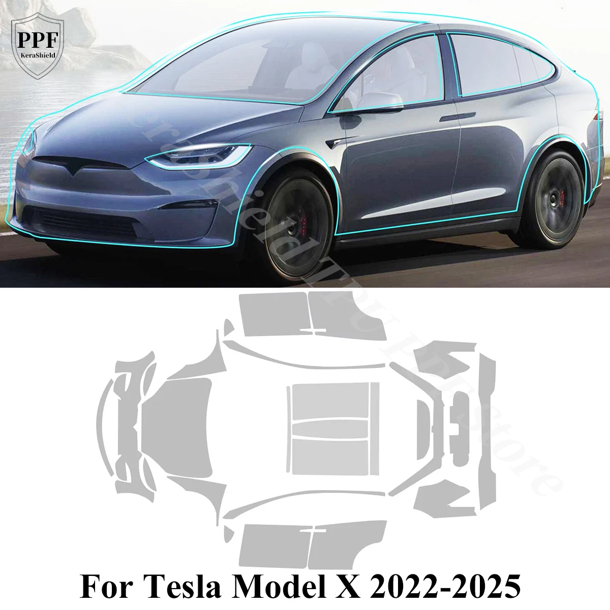 

TPU Car Paint Protection For Tesla Model X 2022-2025 Pre-cut PPF Clear Bra Film Anti-Scratch Invisible Repairable Self-adhesive