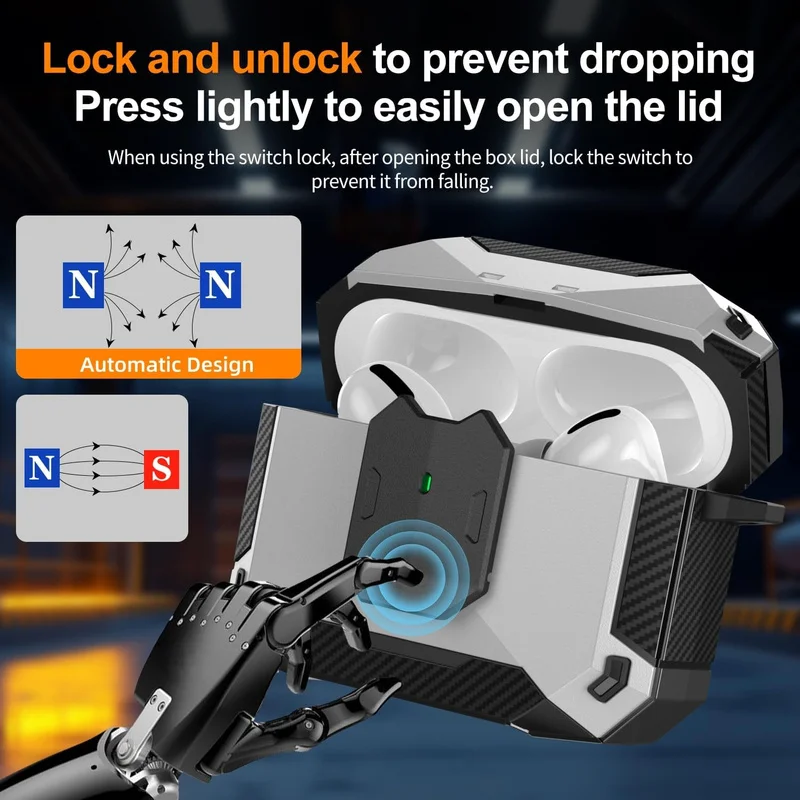 2026 New for AirPod Pro 3 Case Heavy Metal Skins Case Cover Compatible with MagSafe Automatic Snap Switch Cover For AirPods Pro3