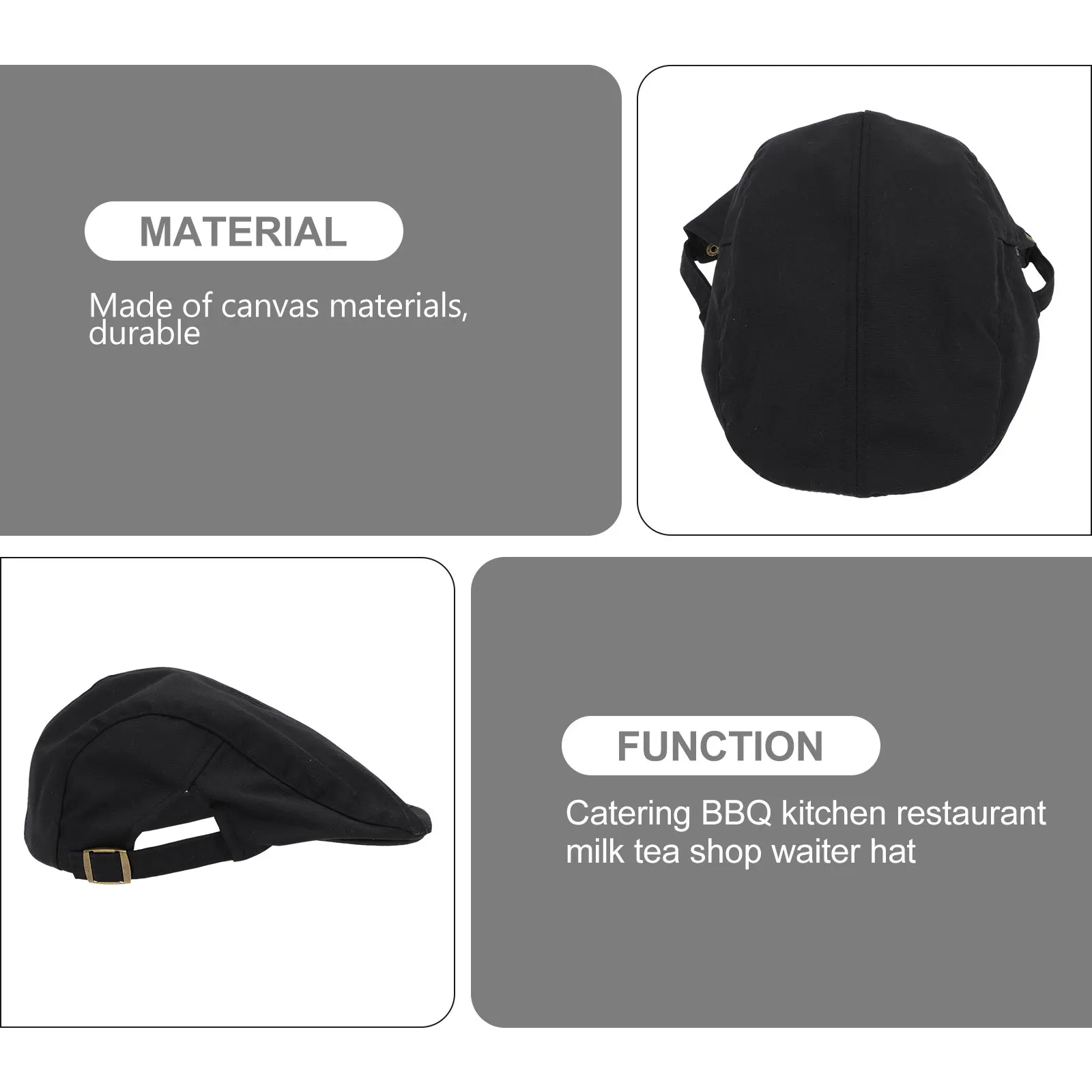 

Black Breathable Adult Beret Kitchen Cabbie Hat Restaurant Barbecue Chef Beret Hat Waiter Uniform Work Cap