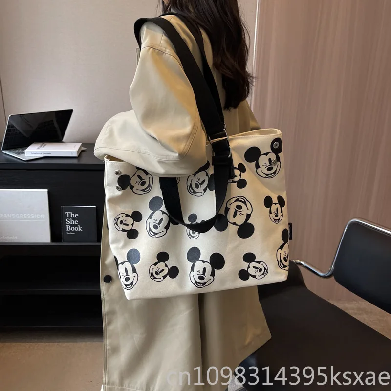 Bolso de hombro de lona de gran capacidad de Disney para mujer, bonito bolso cruzado de Mickey Mouse, bolso de diseñador de lujo para uso diario de estudiantes
