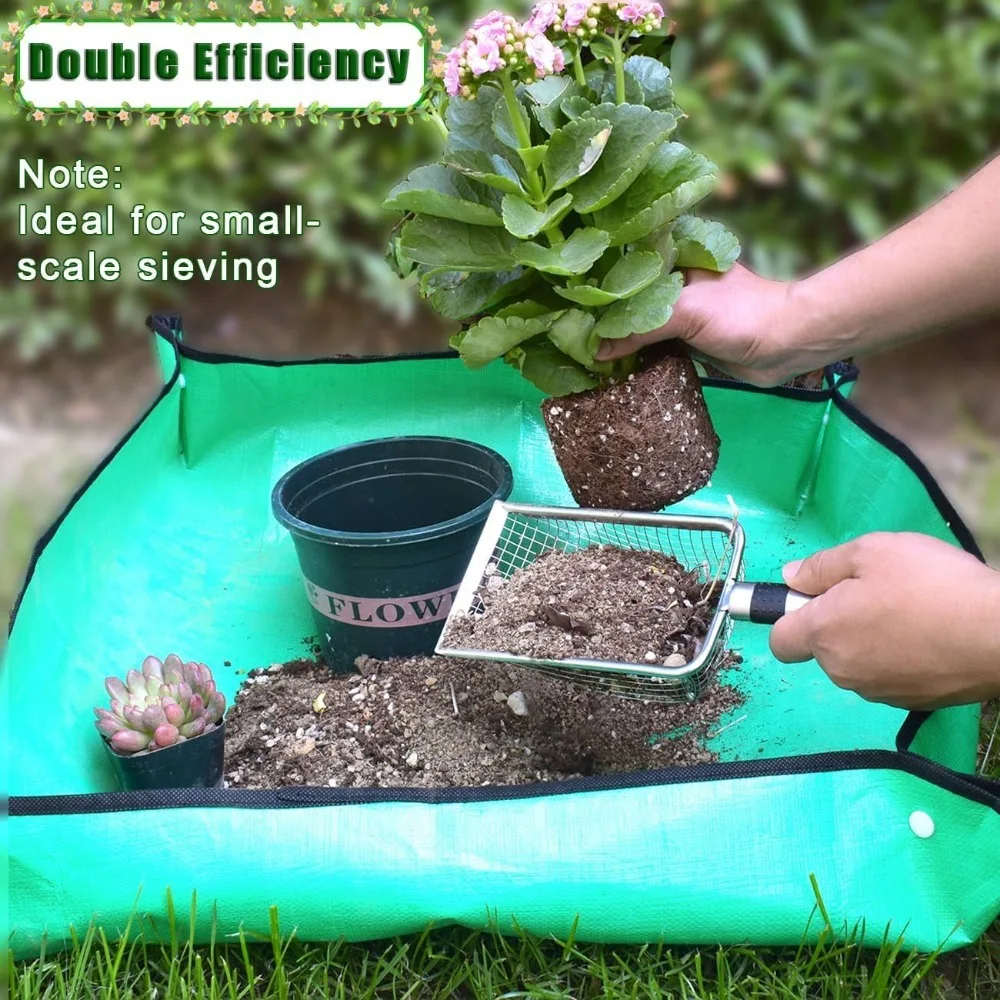 Soil Sifter for Gardening, Soil Sieve Compost Sifter with Repotting Mat, 3.8/5mm Mesh Sieve, Garden Sifter Shovel for Rocks