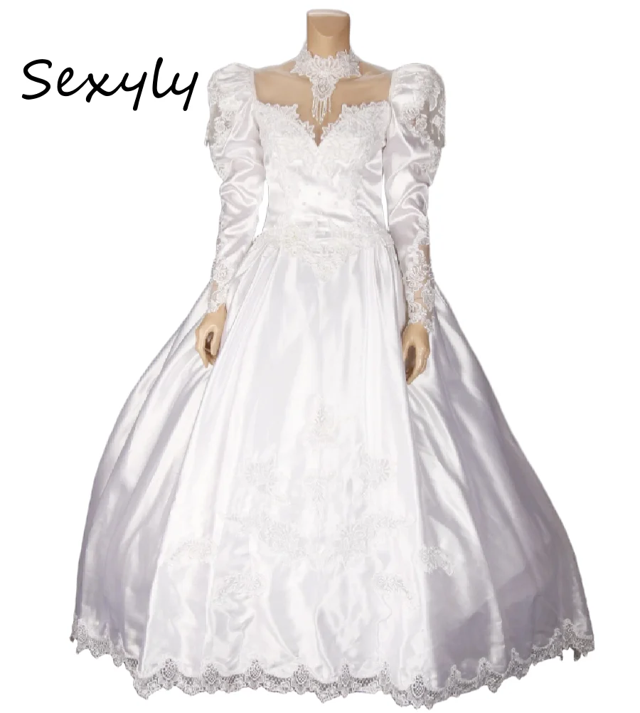 

Vintage 1980s Wedding Dress With Long Sleeve Princess Victorian Satin Medieval Bridal Gowns 2026 Appliques Lace Gypsy Tudor Gown