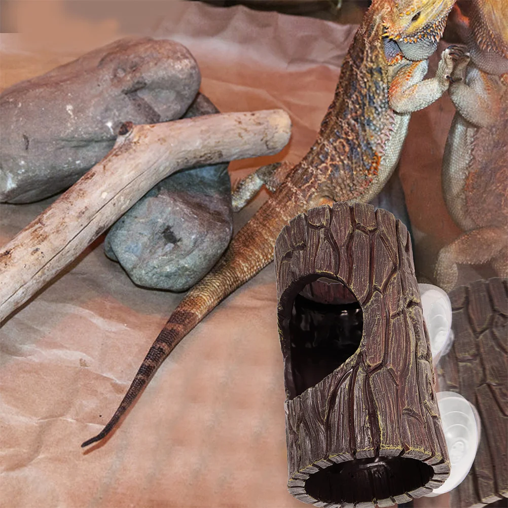 

Reptile Lizard Tree Hollow Suction Cup Hide Log Hideout Lizard Shelter Decorative Climbing Decor Terrarium Betta Hideout