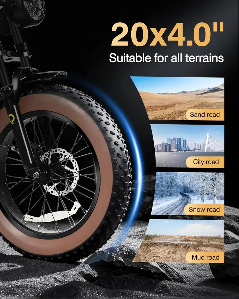 Electric Bike for Adults/Teens Spark-1500W Peak Motor 20" Fat Tires 20+MPH Electric Dirt Bike, 749-1498Wh Battery Ebike, D image 6
