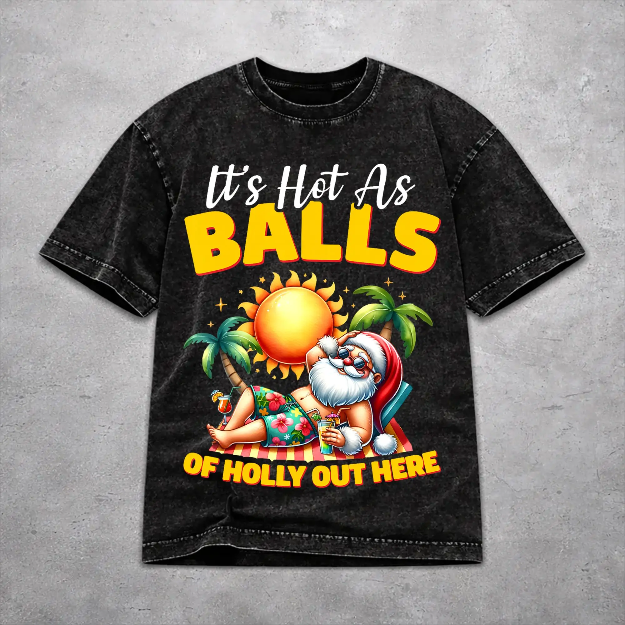 Christmas In July Vacation Washed T Shirt Novelty Harajuku Men Women  Hiphop T-Shirts Cotton