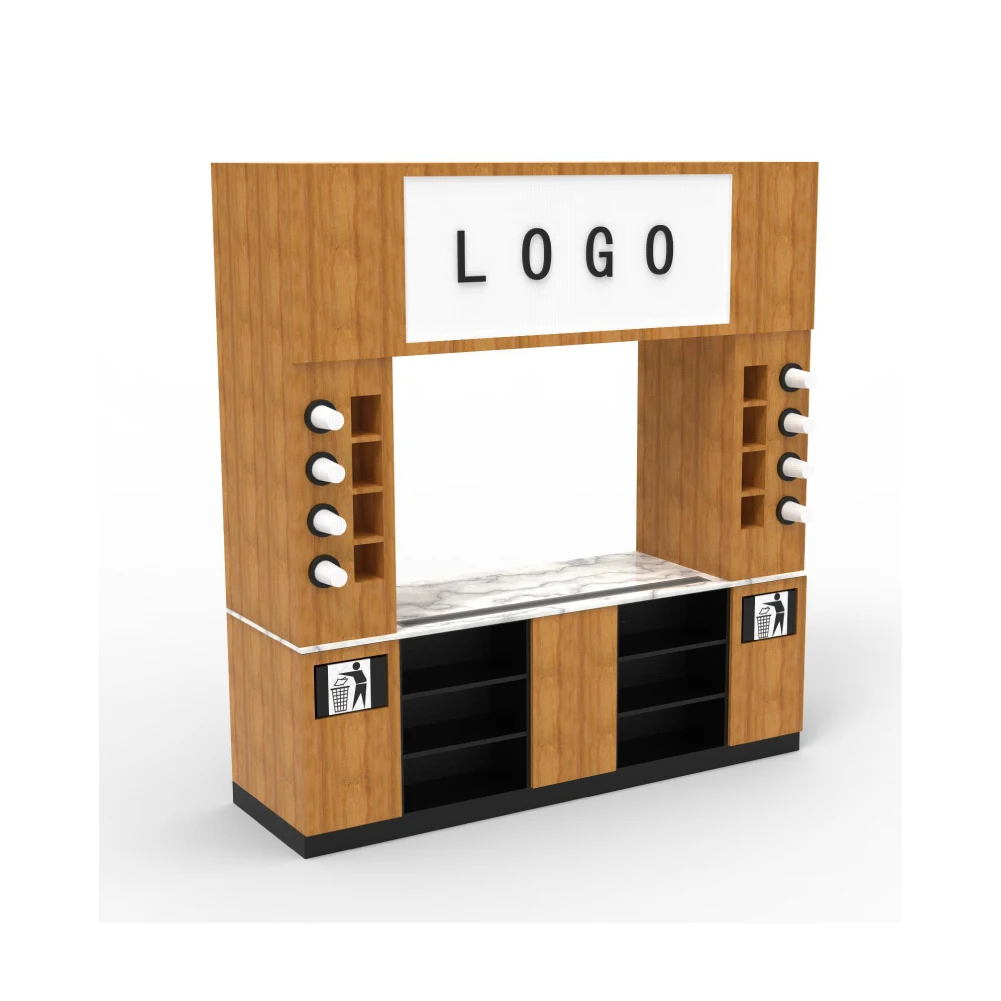 Convenience store commercial metal wooden checkout page bill desk supermarket beverage station
