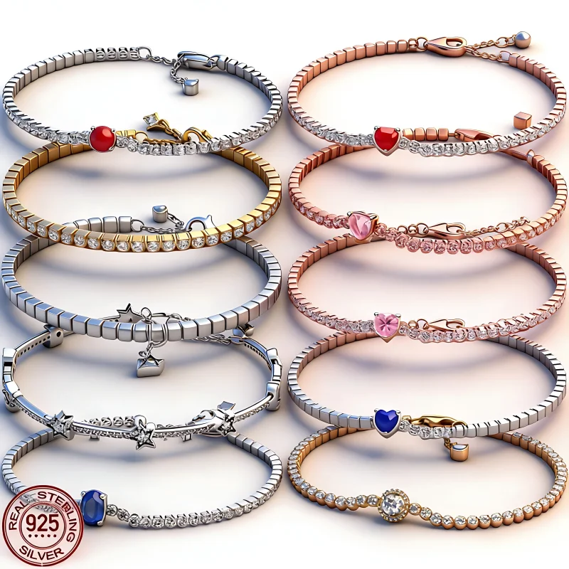 

Новый браслет из серебра 925 пробы, модное и роскошное женское украшение, сияющий шарм, теннисный браслет с кристаллами, подарок на праздник.