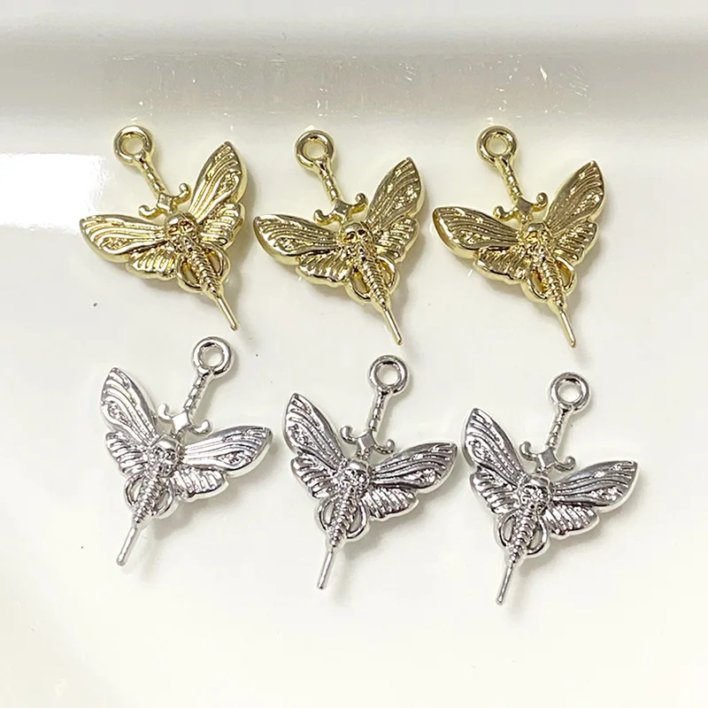 10Pcs Punk Retro Skull Sword Butterfly Charms Alloy Pendent For Phone Bag Keychain Necklace Earring Diy Jewelry Make Couple Gift