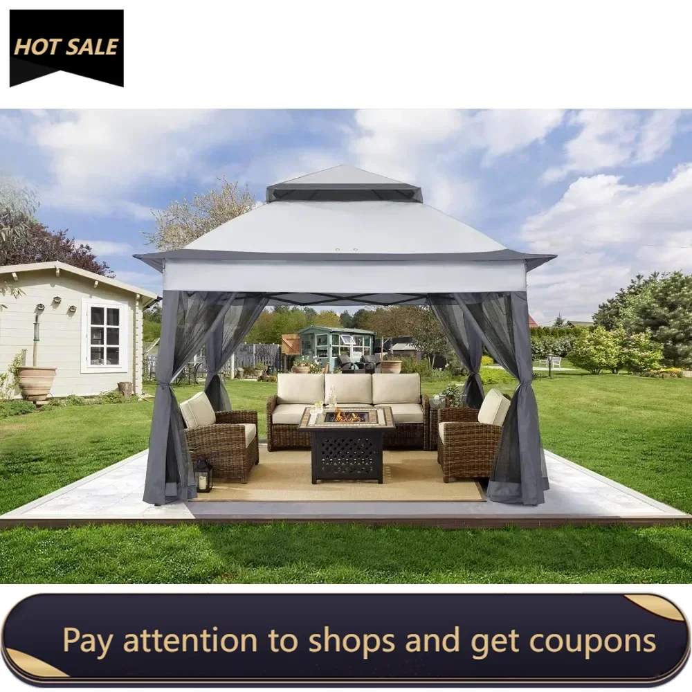 11x11Ft Easy Pop Up Gazebo Tent Instant Outdoor Canopy Shelter with Mosquito Netting Walls(Dark Grey)