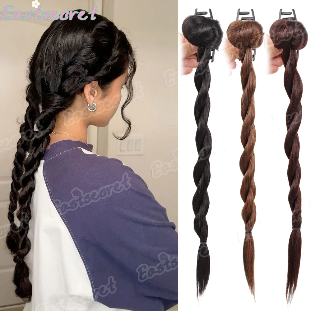 EAST Synthetic Braided Twist Braids ponytail Hair Extension Black Natural Wig Long Ponytail Hair Hair Claw Clip Women's Wig