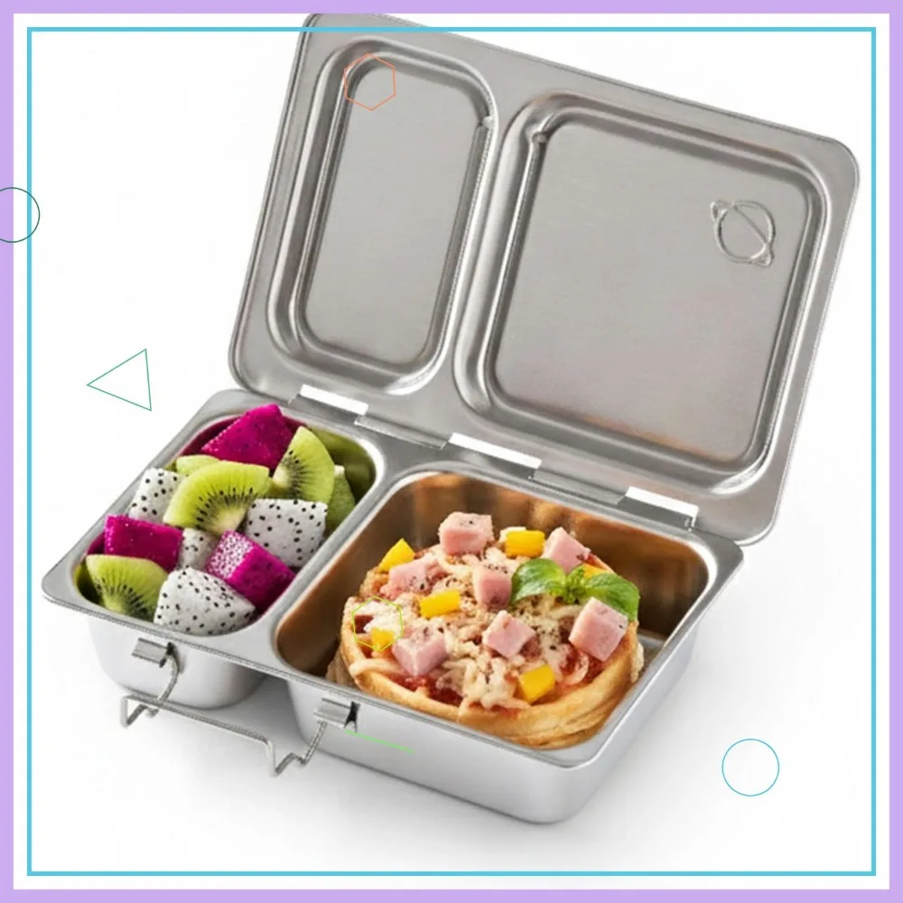 

Stainless Steel Bento Lunch Box for Kids with 2 Compartments, Dishwasher Safe & BPA-Free