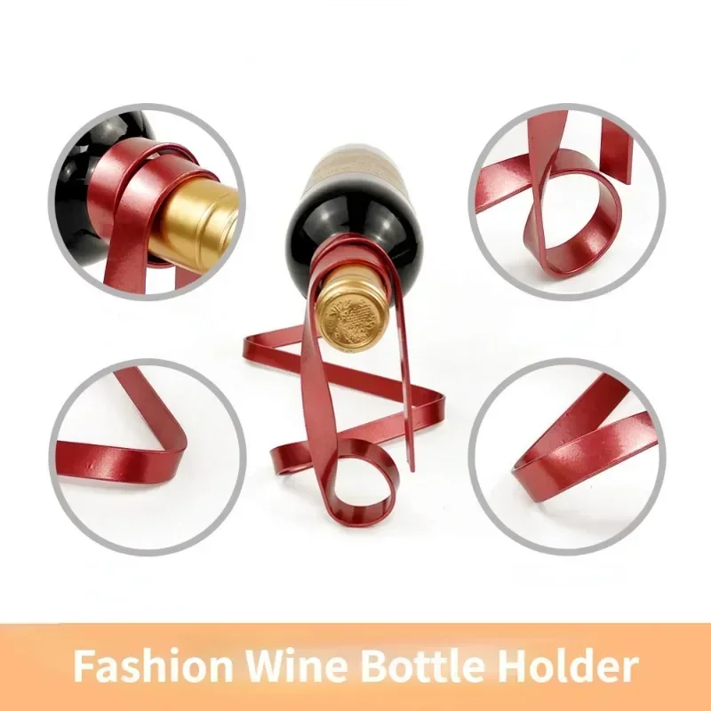 Creative Floating Iron Suspended Color Ribbon Wine Rack Poised Bottle Holder Cabinet Stand Bracket Bar Vintage Home Table Decor