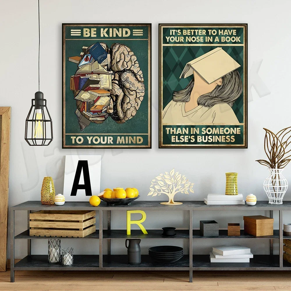 أحب قراءة الكتب، ملصق عتيق لكتب قراءة الفتاة، كن لطيفًا بعقلك، ديكور المكتبة، هدايا الطالب الذي يذاكر كثيرا #3