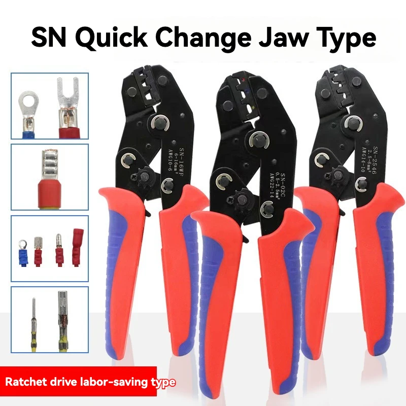 SN Multi-function Crimping Pliers with Quick Change Die Set for Bare Terminals and Wiring Harnesses without Disassembly