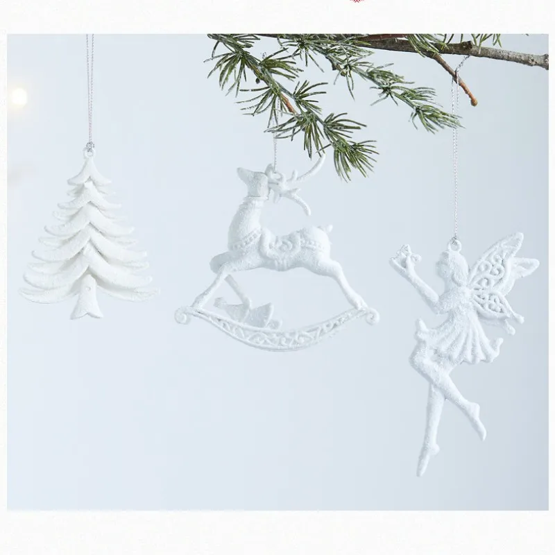 Christmas Decoration White Pendant Snowflake Bow Glitter Acrylic Pendant Christmas Tree Hangings Festival Party Window Ornament