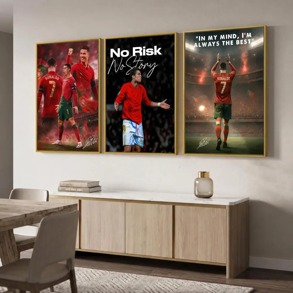 C-Cristiano Ronaldo Poster Wall Art Stickers Self Adhesive Print Mural Decals for Bedroom Living Room Apartment Home Decor Gift
