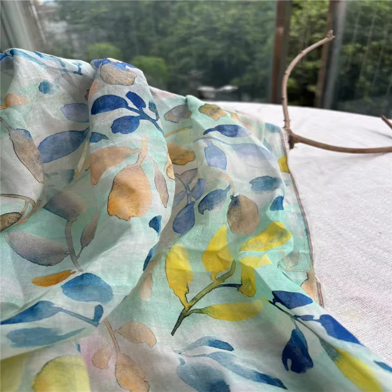 1yard High quality ramie fabric for material Shirt pants dress cheongsam fabrics Multi colored leaf digital printing telas