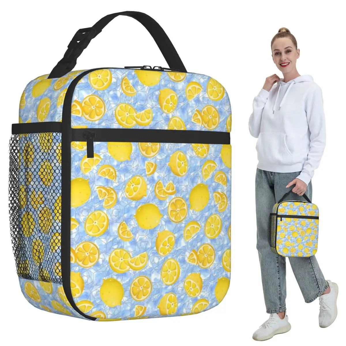 Lemon Splash Pattern Insulated Lunch Bag for Women Office Cooler Thermal Food Box Tote Portable Lunch Boxes Container