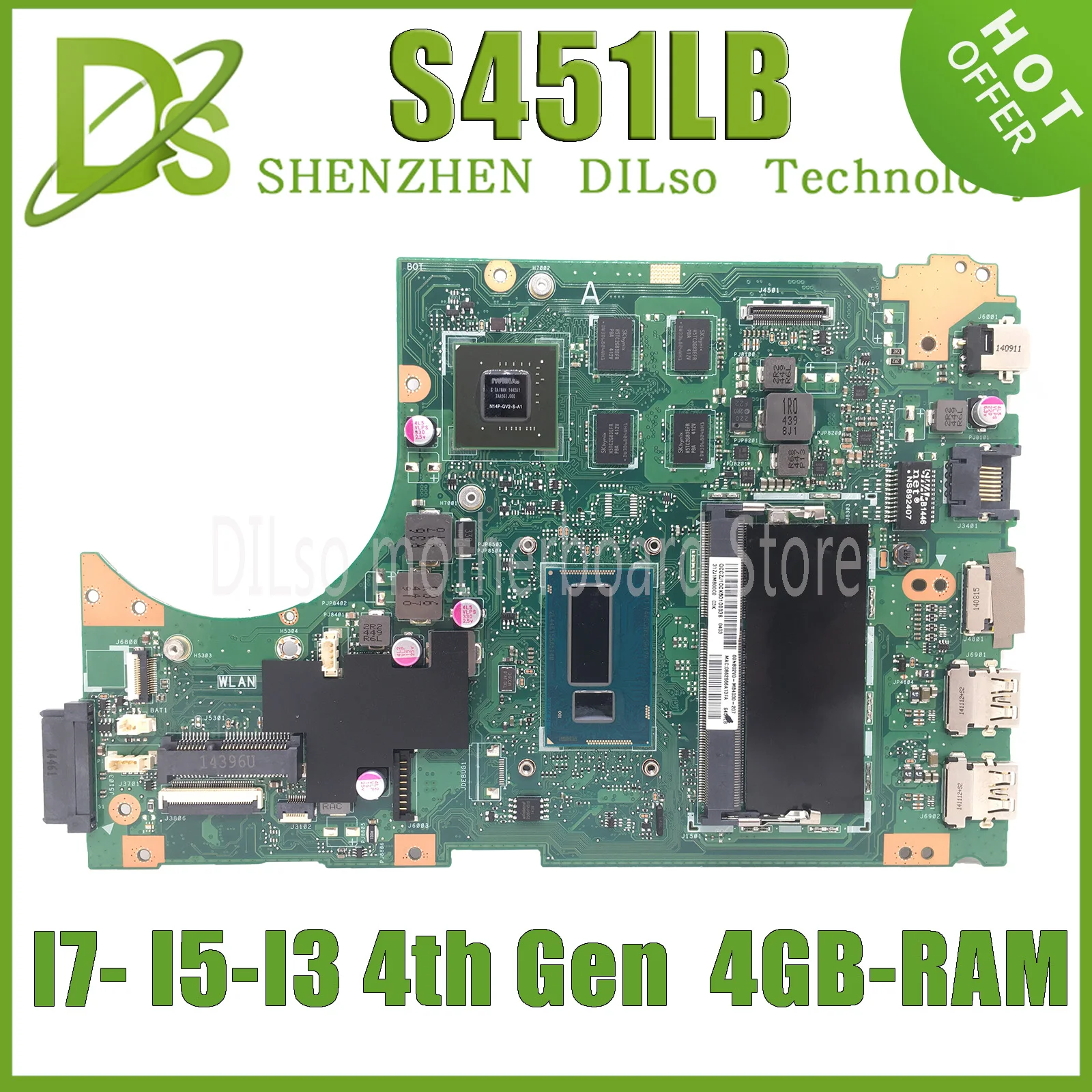 KEFU S451 Mainboard FOR ASUS S451LN S451LB S451L V451L V451 Laptop Motherboard W/ I3 I5 I7-4th Gen GT740M GT840M UMA RAM 4GB