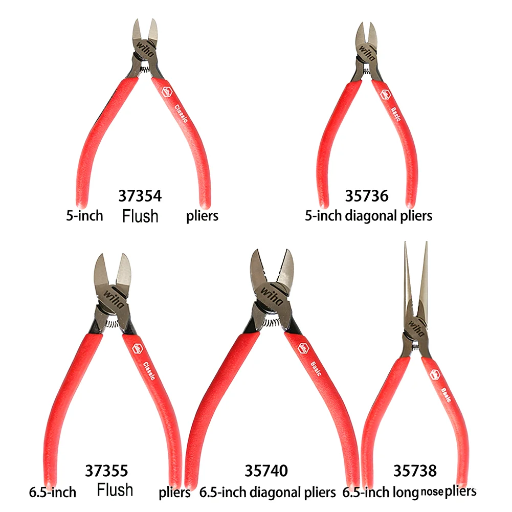 German Wiha Multi-Function Pliers Diagonal Cutters, Flush Cutters, Needle Nose Pliers for Plastic, Soft Wire Cutting & Stripping