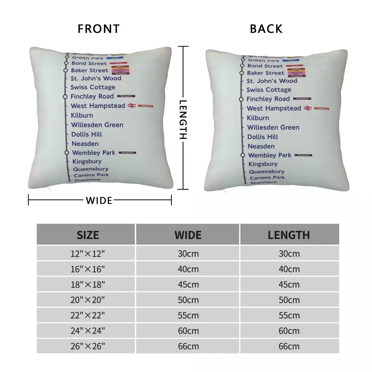 London Jubilee Line Westbound Square Pillowcase Polyester Linen Velvet Printed Zip Decorative Car Cushion Cover Wholesale 18