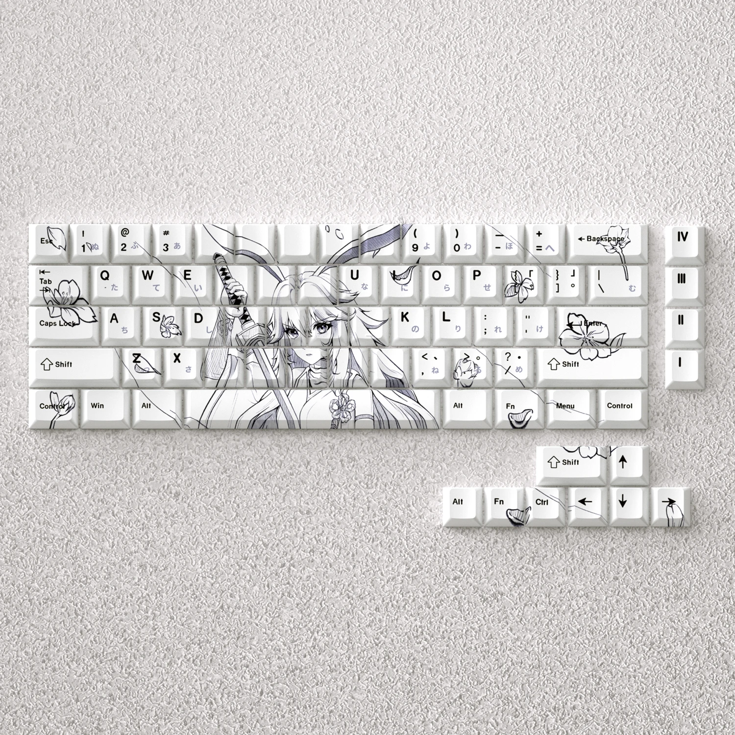 98 Keys Yae Sakura Keycaps Anime Key Cap Cherry PBT Side Print Translucent for Wooting61 Made68 MCHOSE75 X87 Mechanical Keyboard