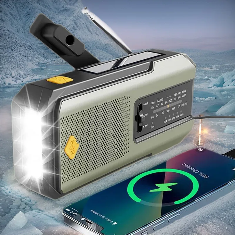 

Multifunctional Radio Hand Crank Solar USB Charging FM AM WB 2000mAh Weather Radio Emergency LED Flashlight Torch Power Bank