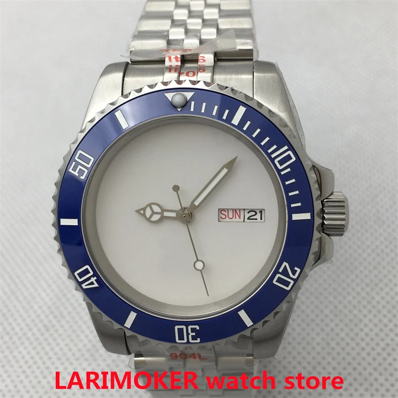 

BLIGER 40mm Fashion Men's Watch NH36 Mechanical Automatic Index Dial Sapphire Glass Jubilee Strap Blue Bezel Luminous Hands