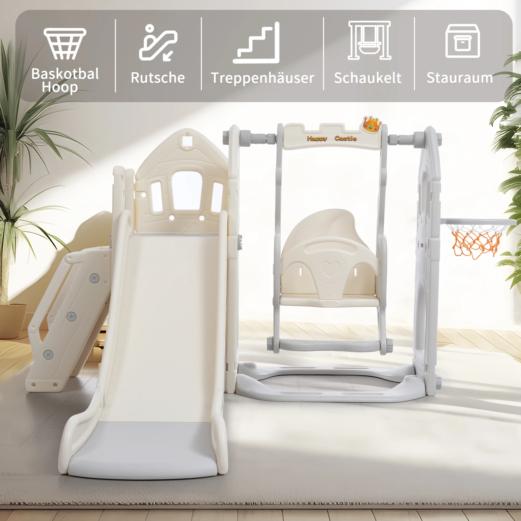 مجموعة شرائح للأطفال مع أرجوحة، منزلق 5 في 1 للأطفال، إطار كرة سلة للتسلق، منزلق متأرجح لملعب داخلي هدية للأطفال