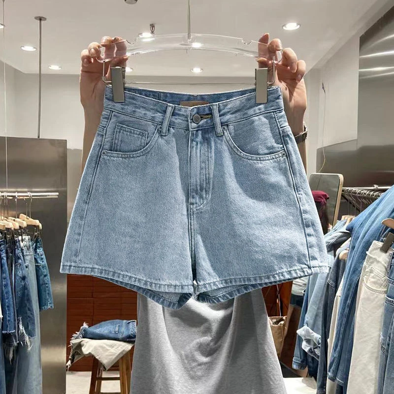 Summer New Women's Denim Shorts Thin Oversize Light Blue Jeans High Waist Loose Slim A-word Wide Leg Hot Shot Pants Student Tide