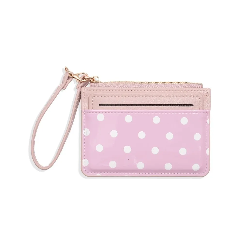 Ultra Light Polka Dot Card Holder Ultra Slim PU Leather Minimalist Coin Purse Multi Card Slots Zipper Women Mini Wallet Travel