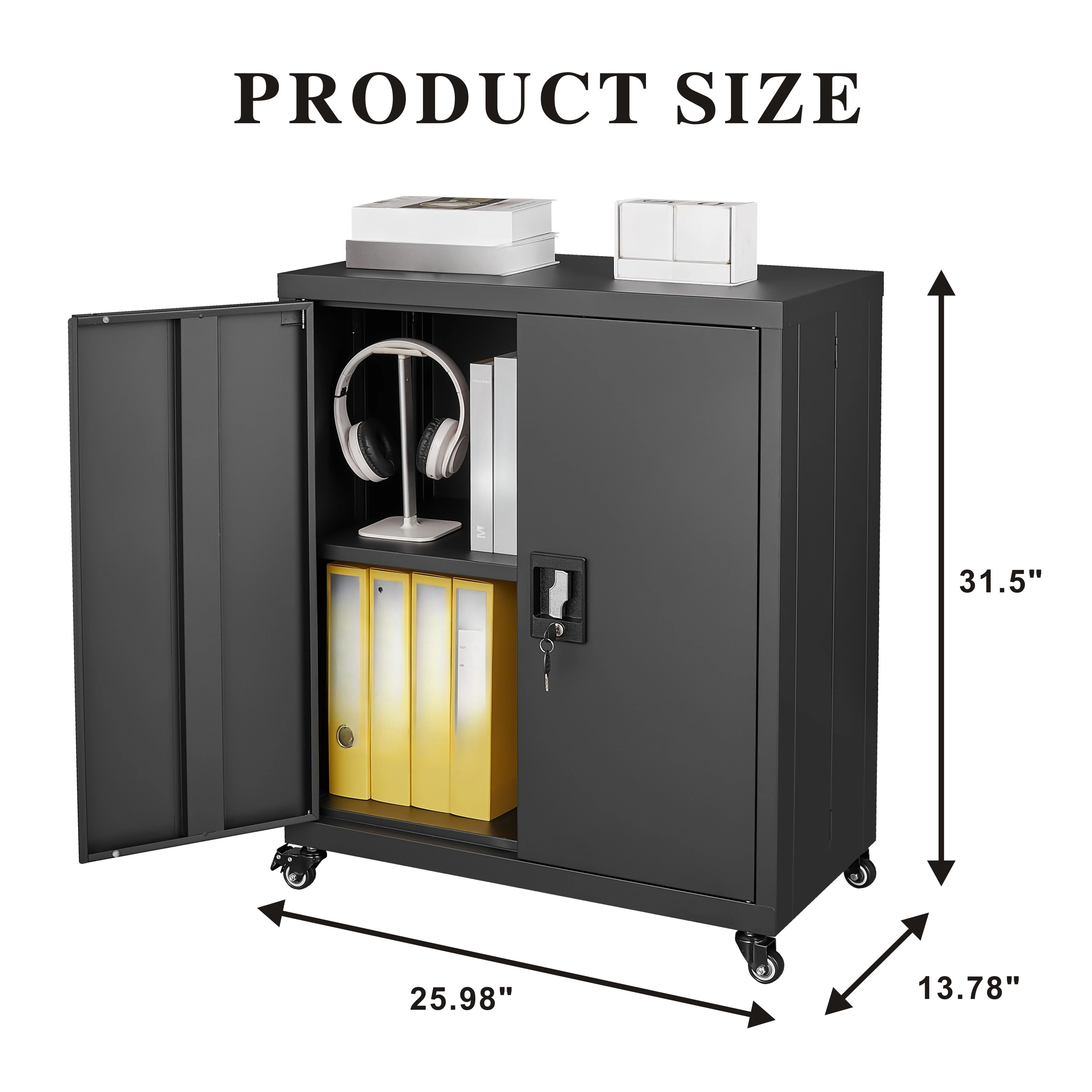 Steel Storage Cabinet with Locking Doors and Wheels for Home Office Kitchen Outdoor School Use 1 Shelf for Files