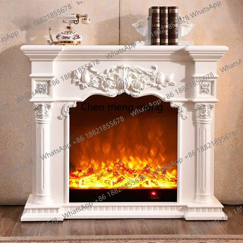 American European style, solid wood mantel, electronic hearth decorative cabinet, carved Roman column